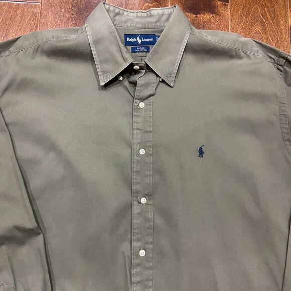 Polo Ralph Lauren Vintage 90s Black Khaki Brown Button Front Shirt Men's XXL - Picture 2 of 8